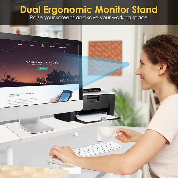 Dual-Monitor-Stand-Riser-For-Desk Adjustable Length 32-40 Inch，Large Desktop - Image 5