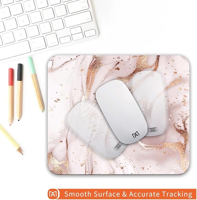 Square Mouse Pad Rose Gold Marble, Personalized Premium-Textured Custom Mouse - Image 4