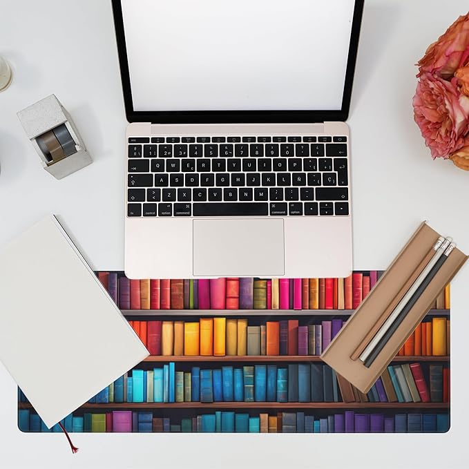 Large Gaming Mouse Pad for Desk, Bookshelves Full of Books Desk Mat, Colorful - Image 7