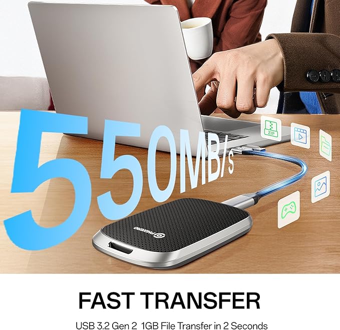 PHIXERO P5PLUS Portable SSD 512GB Up to 550MB/s, USB 3.2 Gen 2 External Solid - Image 2