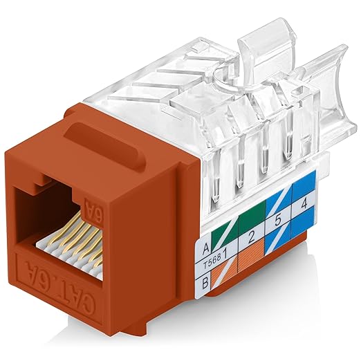 Everest 45° Angled RJ45 Cat6A Keystone Jacks 50-Pack in Orange by EverestMediaSolutions