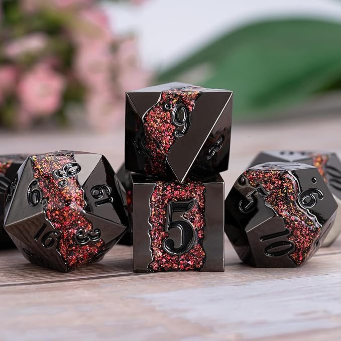 Metal DND Polyhedral Dice, Large Stripe Glitter Metallic Dice Set, Antique - Image 3