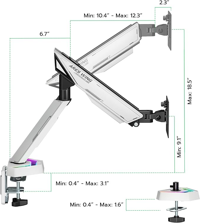 ARES WING RGB Single Monitor Arm Desk Mount - Image 9