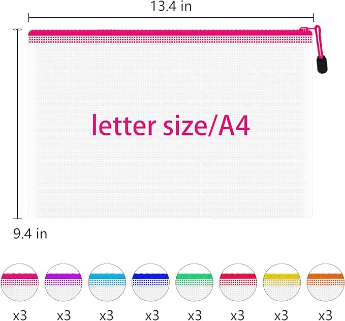 24pcs A4 Mesh Zipper Pouch Bags, Mesh Bags - Image 2