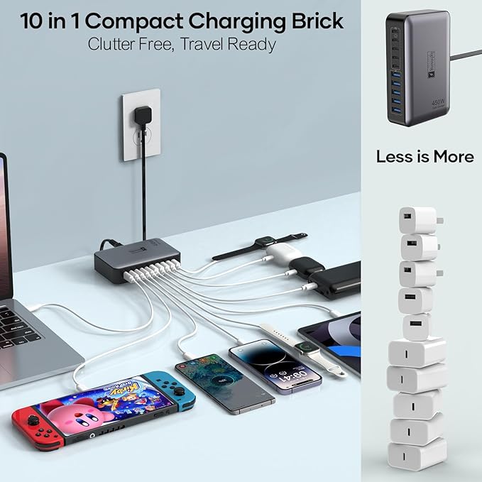 10 Ports USB C Charger Block, 450W USB Charging Station - Image 3