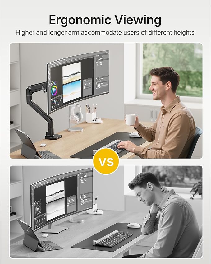monTEK Heavy-Duty Monitor Arm for 17-57" Ultrawide Curved Screen, Supports up - Image 6