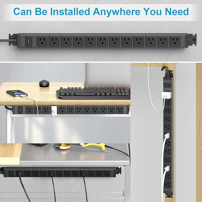 HHSOET 360° Rotating 12 Outlet Mountable Power Strip, Aluminum Alloy Power - Image 3