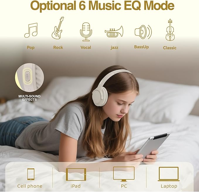 MIDOLA Bluetooth Headphones Over Ear 68H Playtime 6 EQ Wireless Headset - Image 4