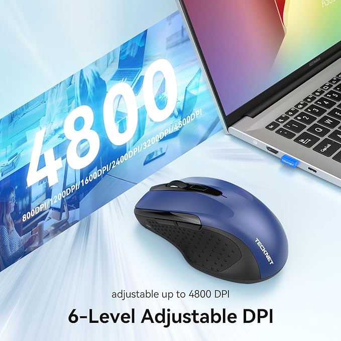 TECKNET Rechargeable Jiggler Wireless Mouse 4800 DPI Silent USB A & Bluetooth - Image 6