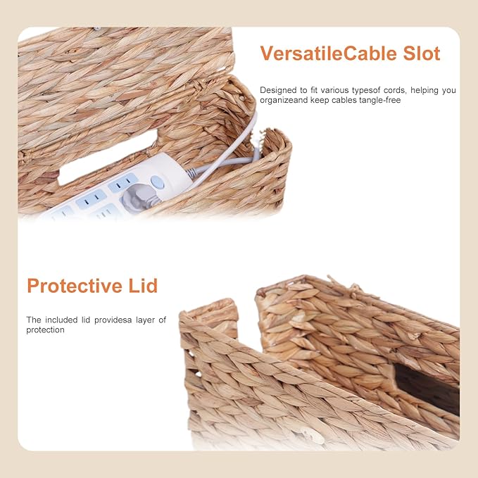 Cable Management Box, Handwoven Water Hyacinth Cable Organizer Box Set - Image 5