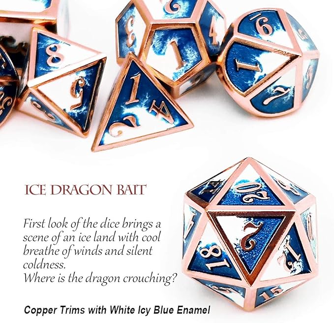 Haxtec Metal DND Dice Set Copper Blue White D&D Dice - Image 5