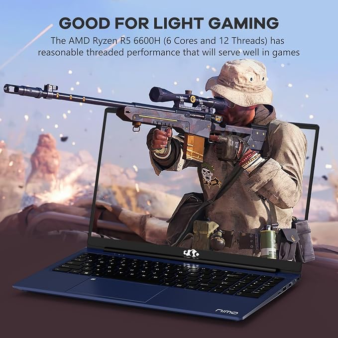 NIMO 15.6" IPS FHD-Gaming-Laptop, AMD Ryzen 5 6600H 6-Cores 660M GPU 64GB DDR5 - Image 3