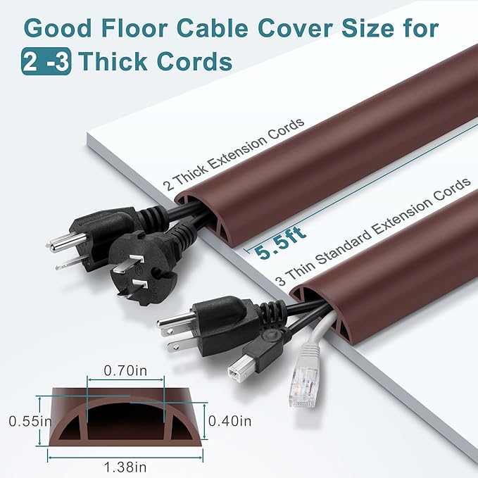 5.5FT Floor Cord Cover, Large Size Extension Cord Covers - Image 2