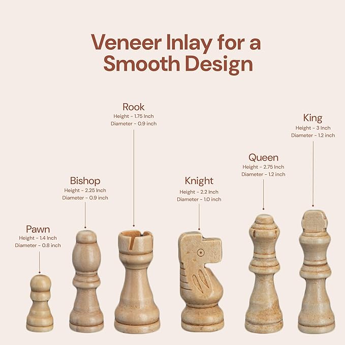 PlayVibe Wooden Chess Set 15'' & Checkers Board Games - Image 7