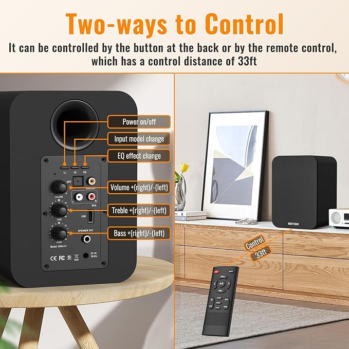 BESTISAN Bluetooth Bookshelf Speakers, Powered Computer Speakers - Image 6