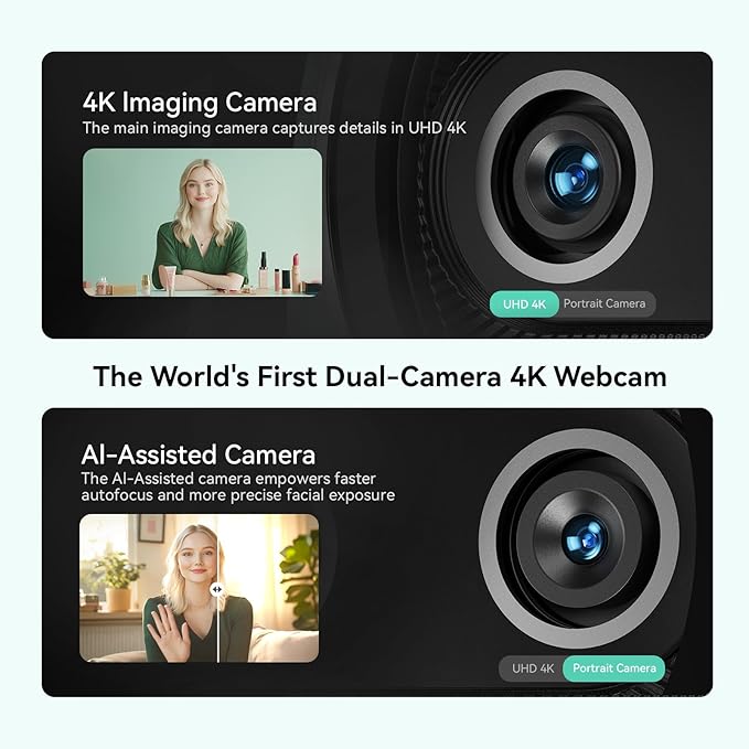 EMEET Piko+ Webcam 4K, World's 1st Dual-Camera AI-Powered 4K Webcam, 1/2.55'' - Image 3