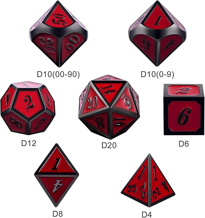 DnDnD Red D&D Game Dice, 7 Die Polyhedral Metal Dice - Image 4