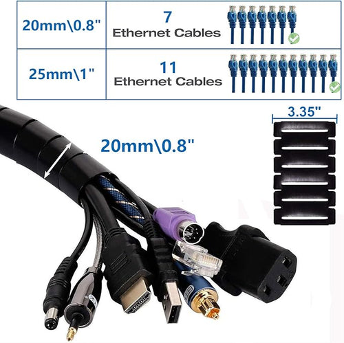 10FT Cable Management Sleeve Cord Bundler 0.8" Diameter w/Zip Clip Zipper Wire - Image 2