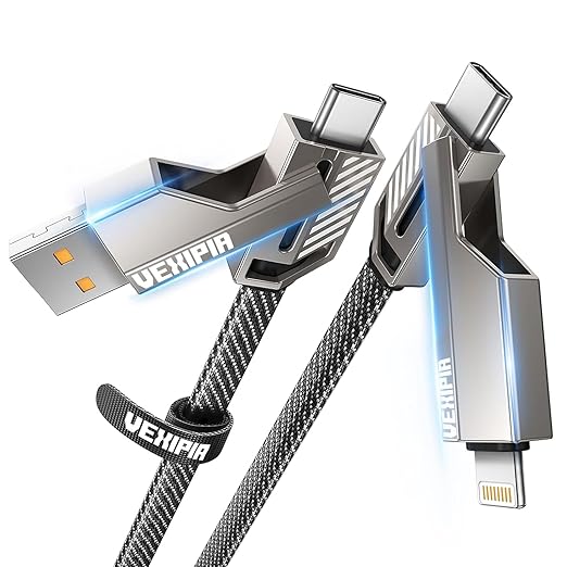 4-in-1 USB C Cable 60W 5FT Lightning Cable Fast Charging Flat Nylon Braided - Image 8