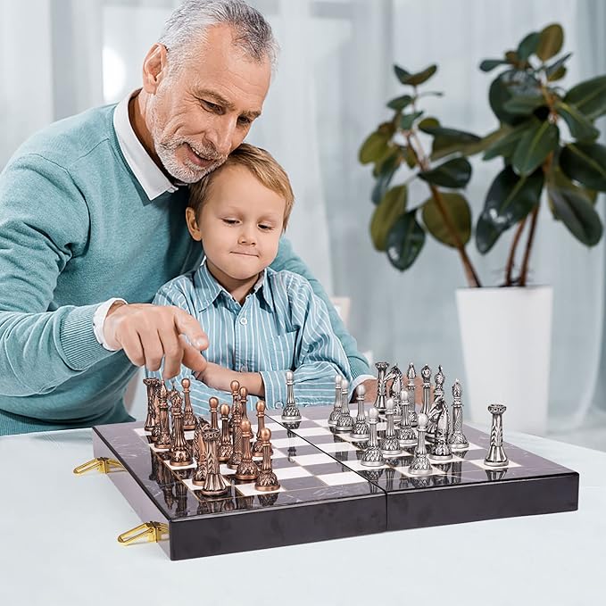 Retro Metal Chess Set for Adults and Kids – Marbling Chess Board - Image 8
