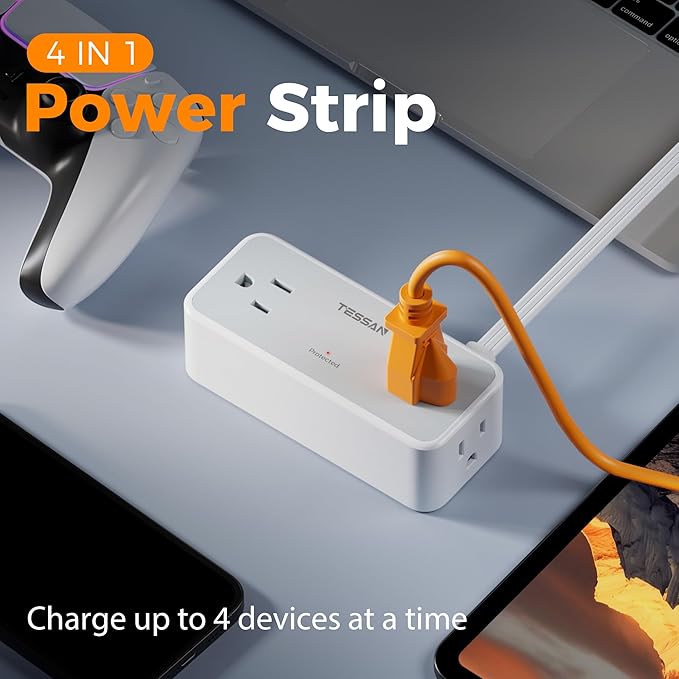 Surge Protector Power Strip, TESSAN Flat Plug Extension Cord 10 FT - Image 4