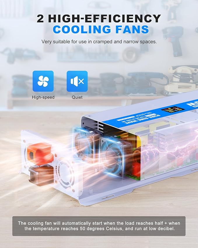 3000W Pure Sine Wave Power Inverter 12V DC to 120V AC Converter 6000 Watt Peak - Image 9