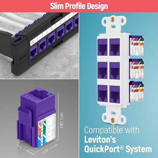 Everest 90° Angled RJ45 Cat6 Keystone Jacks 100-Pack in Purple - Image 6