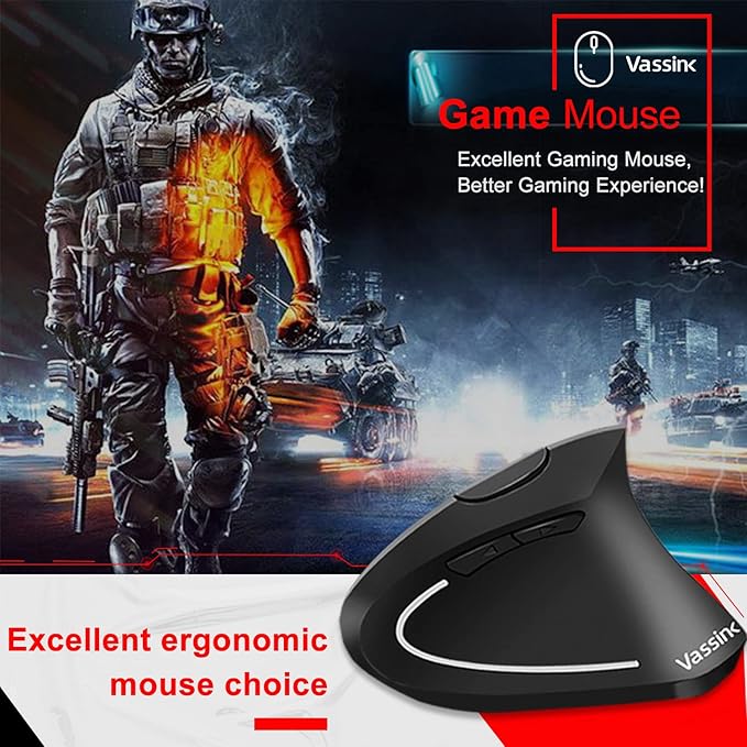 Vassink Ergonomic Mouse, Rechargeable Wireless Mouse, 2.4GHz Rechargeable - Image 3