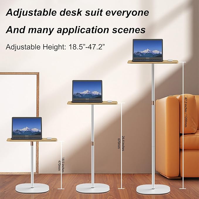 Mobile Standing Desk Height Adjustable Floor Laptop Stand, Computer Cart - Image 2