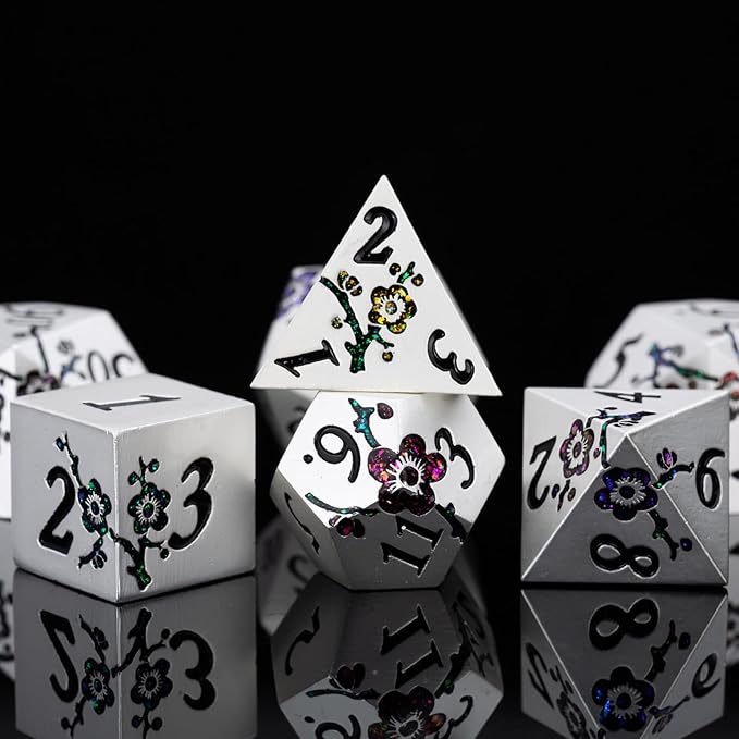7 PCS Solid Metallic Flower D&D Dice Set, Metal Dungeons and Dragons Dice Set - Image 4