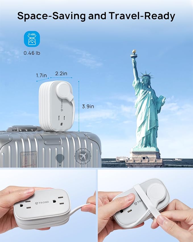 TROND Flat Plug Power Strip: 3.3ft Wrapped Short Extension Cord - Image 5