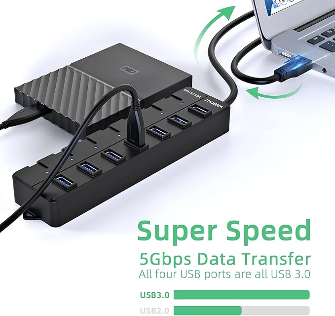VEMONT USB hub, Computer Peripheral Equipment 7-Port USB 3.0 hub - Image 2