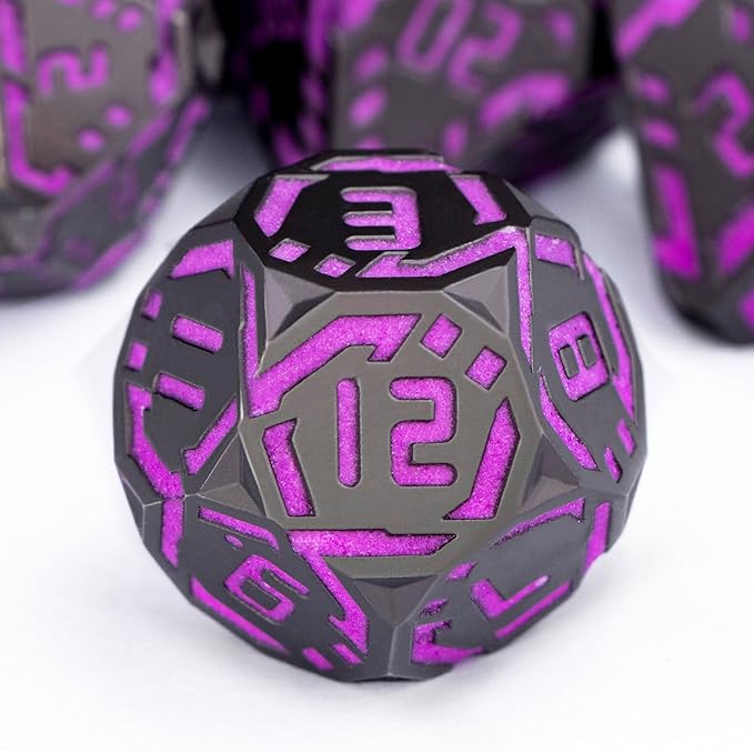 Metal DND Sci-fi Dice Set 7PCS Luminous Purple Stripe Polyhedral Dice - Image 6