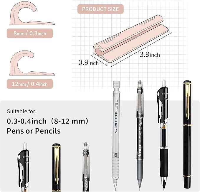 ELETIUO Pencil Holder For Most Pens, Self-Adhesive Stick To Notebooks, Silicone - Image 2