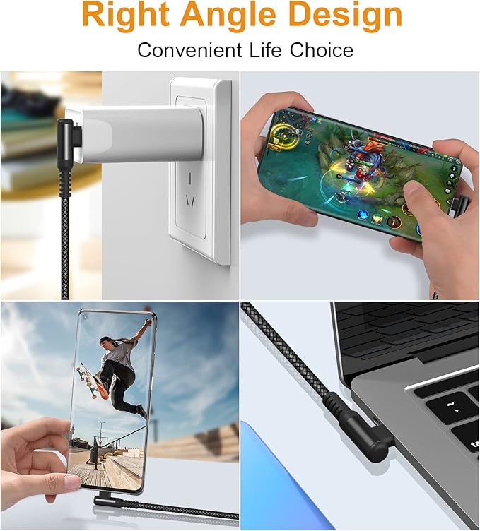 sweguard USB Type C Charger Cable Right Angle iPhone 16 Charger Nylon Braided - Image 3