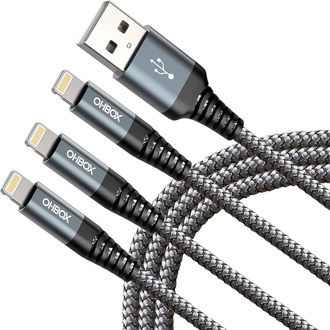 ohbox iPhone Charger 10FT 3Pack Long iPhone Charger Cable MFI Certified USB by OHBOX
