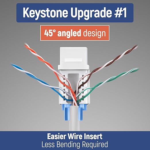 Everest 45° Angled RJ45 Cat5e Keystone Jacks 50-Pack in White - Image 3