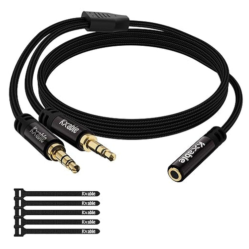 1/8 Inch TRS Stereo Y Splitter Cable 3FT, 3.5mm Female to 2-Male Y-Splitter by Kxable
