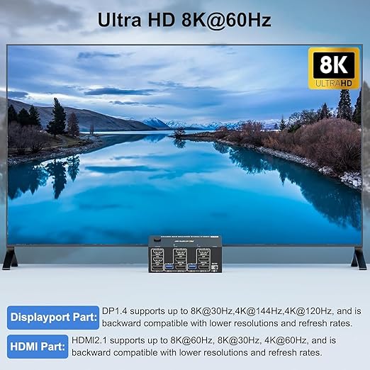HDMI Displayport KVM Switch 3 Monitors 2 Computers 8K@60Hz/4K@144Hz, USB3.0 KVM - Image 5