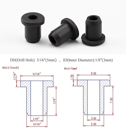 40 pcs 3/16" Drill Hole，1/8" ID Black Silicone Top hat Rubber Grommets - Image 2