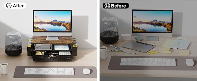 gianotter Wood Monitor Stand Riser, Office Desk Shelf Organizer, Desk Organizer - Image 3