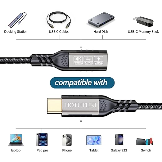 USB c Extension Cable 3.3ft, USB C 3.2 Extender Cord, USB c Male to to USB c - Image 6