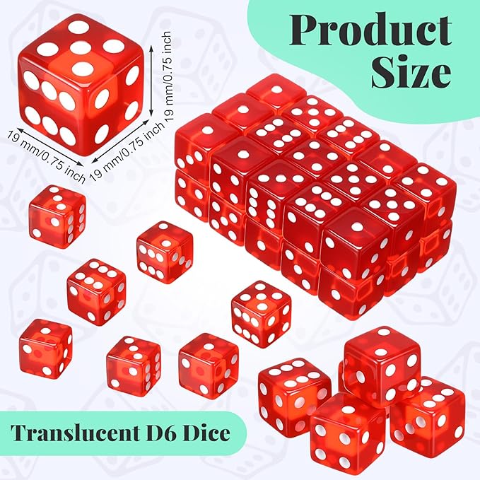 36 Piece 19 mm Casino Style Craps Dice Sets Acrylic and Translucent D6 Dice - Image 5