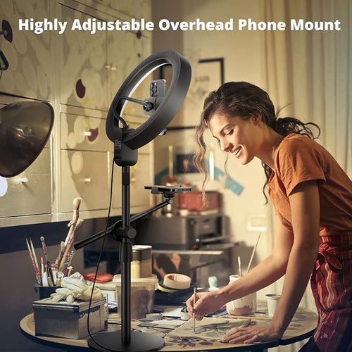 12" Ring Light with Stand and Phone Holder, Overhead Phone Stand, 2 Phone - Image 2