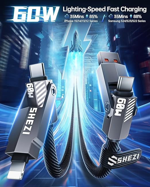 SHEZI Nylon Braided 4 in 1 USB C Cable 60W 5FT Compatible - Image 3