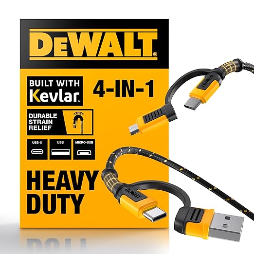DEWALT Heavy Duty 4-in-1 Cable, Type C/Micro USB/USB Cable by DEWALT