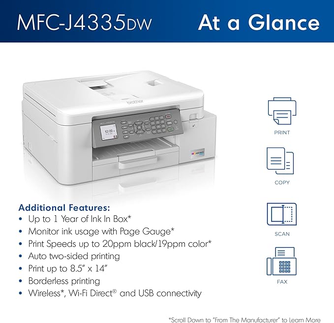 Brother MFC-J4335DW INKvestment Tank Wireless All-in-One Color Inkjet Printer - Image 3