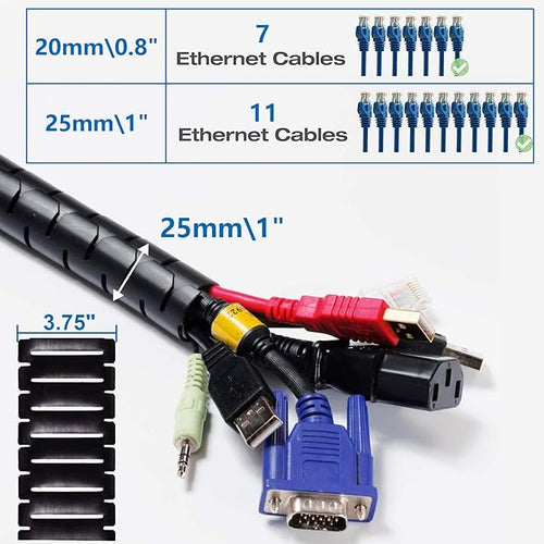 10FT Cable Management Sleeve EZ Cord Bundler 1" Diameter w/Zip Clip Zipper Wire - Image 2