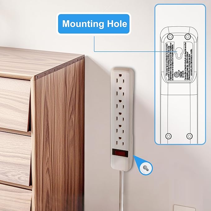 6-Outlet Surge Protector 2pk – 250 Joules, 2ft Cord, 1875W Max – Right Angle - Image 3