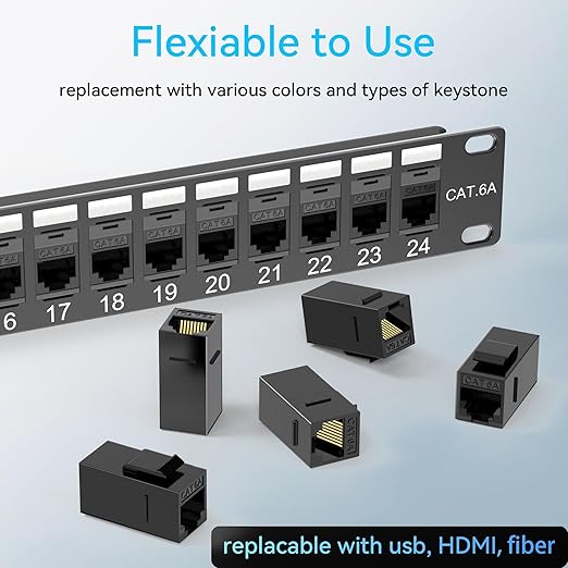 Patch Panel 24 Port Cat6 with Coupler Keystone, Cat6a Network Patch Panel 10G - Image 3